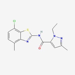 molecular formula C15H15ClN4OS B2987921 N-(7-chloro-4-methylbenzo[d]thiazol-2-yl)-1-ethyl-3-methyl-1H-pyrazole-5-carboxamide CAS No. 1172867-99-0