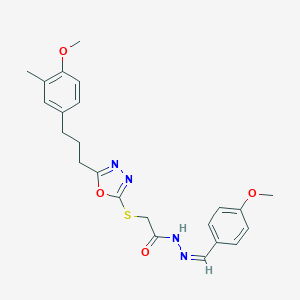 molecular formula C23H26N4O4S B298794 N'-(4-methoxybenzylidene)-2-({5-[3-(4-methoxy-3-methylphenyl)propyl]-1,3,4-oxadiazol-2-yl}sulfanyl)acetohydrazide 