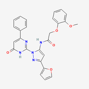 molecular formula C26H21N5O5 B2987943 N-(3-(呋喃-2-基)-1-(6-氧代-4-苯基-1,6-二氢嘧啶-2-基)-1H-吡唑-5-基)-2-(2-甲氧基苯氧基)乙酰胺 CAS No. 1209141-97-8