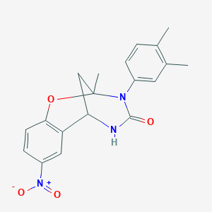 molecular formula C19H19N3O4 B2987970 3-(3,4-dimethylphenyl)-2-methyl-8-nitro-5,6-dihydro-2H-2,6-methanobenzo[g][1,3,5]oxadiazocin-4(3H)-one CAS No. 866016-26-4