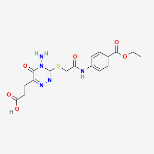 molecular formula C17H19N5O6S B2987972 3-{4-Amino-3-[(2-{[4-(ethoxycarbonyl)phenyl]amino}-2-oxoethyl)sulfanyl]-5-oxo-4,5-dihydro-1,2,4-triazin-6-yl}propanoic acid CAS No. 886954-36-5