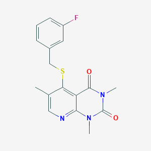 molecular formula C17H16FN3O2S B2987985 5-((3-fluorobenzyl)thio)-1,3,6-trimethylpyrido[2,3-d]pyrimidine-2,4(1H,3H)-dione CAS No. 899747-39-8