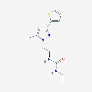 molecular formula C13H18N4OS B2987999 1-ethyl-3-(2-(5-methyl-3-(thiophen-2-yl)-1H-pyrazol-1-yl)ethyl)urea CAS No. 2034633-39-9