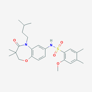 molecular formula C25H34N2O5S B2988008 N-(5-isopentyl-3,3-dimethyl-4-oxo-2,3,4,5-tetrahydrobenzo[b][1,4]oxazepin-7-yl)-2-methoxy-4,5-dimethylbenzenesulfonamide CAS No. 922058-83-1
