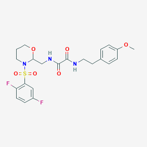 molecular formula C22H25F2N3O6S B2988011 N1-((3-((2,5-二氟苯基)磺酰基)-1,3-恶杂环丁烷-2-基)甲基)-N2-(4-甲氧基苯乙基)草酰胺 CAS No. 872976-65-3