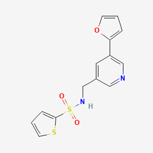 molecular formula C14H12N2O3S2 B2988018 N-((5-(furan-2-yl)pyridin-3-yl)methyl)thiophene-2-sulfonamide CAS No. 2034386-28-0