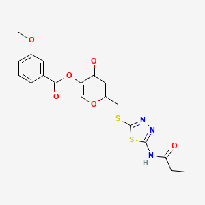 molecular formula C19H17N3O6S2 B2988028 4-oxo-6-(((5-propionamido-1,3,4-thiadiazol-2-yl)thio)methyl)-4H-pyran-3-yl 3-methoxybenzoate CAS No. 896017-66-6