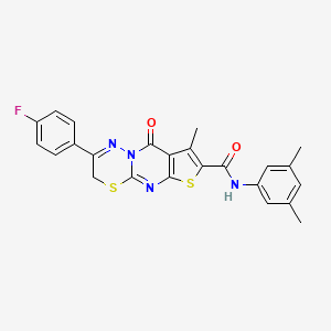 molecular formula C24H19FN4O2S2 B2988034 N-(3,5-dimethylphenyl)-2-(4-fluorophenyl)-8-methyl-9-oxo-3,9-dihydrothieno[2',3':4,5]pyrimido[2,1-b][1,3,4]thiadiazine-7-carboxamide CAS No. 866589-39-1