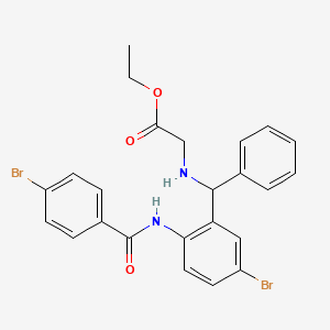molecular formula C24H22Br2N2O3 B2988055 Ethyl 2-(((5-bromo-2-(4-bromobenzamido)phenyl)(phenyl)methyl)amino)acetate CAS No. 313268-00-7