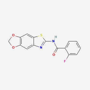 molecular formula C15H9FN2O3S B2988073 N-([1,3]二氧杂[4,5-f][1,3]苯并噻唑-6-基)-2-氟苯甲酰胺 CAS No. 892848-72-5