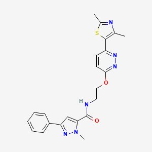 molecular formula C22H22N6O2S B2988084 N-(2-((6-(2,4-二甲基噻唑-5-基)吡哒嗪-3-基)氧基)乙基)-1-甲基-3-苯基-1H-吡唑-5-甲酰胺 CAS No. 1251578-95-6