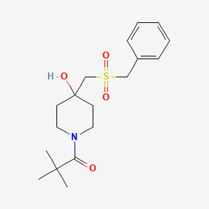 molecular formula C18H27NO4S B2988089 1-{4-[(Benzylsulfonyl)methyl]-4-hydroxypiperidino}-2,2-dimethyl-1-propanone CAS No. 865659-38-7