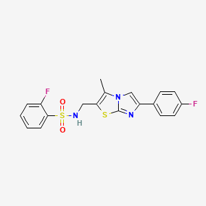 molecular formula C19H15F2N3O2S2 B2988106 2-fluoro-N-((6-(4-fluorophenyl)-3-methylimidazo[2,1-b]thiazol-2-yl)methyl)benzenesulfonamide CAS No. 1421509-91-2