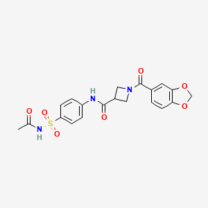 molecular formula C20H19N3O7S B2988108 N-(4-(N-乙酰磺酰胺基)苯基)-1-(苯并[d][1,3]二氧杂环-5-羰基)氮杂环丁烷-3-甲酰胺 CAS No. 1396793-38-6