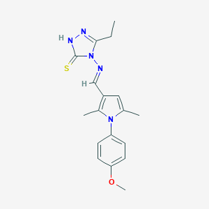 molecular formula C18H21N5OS B298811 5-ethyl-4-({[1-(4-methoxyphenyl)-2,5-dimethyl-1H-pyrrol-3-yl]methylene}amino)-4H-1,2,4-triazol-3-yl hydrosulfide 