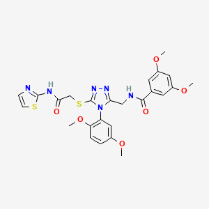 molecular formula C25H26N6O6S2 B2988113 N-((4-(2,5-二甲氧基苯基)-5-((2-氧代-2-(噻唑-2-氨基)乙基)硫代)-4H-1,2,4-三唑-3-基)甲基)-3,5-二甲氧基苯甲酰胺 CAS No. 309969-07-1