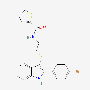 molecular formula C21H17BrN2OS2 B2988128 N-(2-((2-(4-bromophenyl)-1H-indol-3-yl)thio)ethyl)thiophene-2-carboxamide CAS No. 919703-78-9