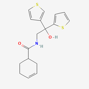 molecular formula C17H19NO2S2 B2988136 N-(2-hydroxy-2-(thiophen-2-yl)-2-(thiophen-3-yl)ethyl)cyclohex-3-enecarboxamide CAS No. 2034620-69-2