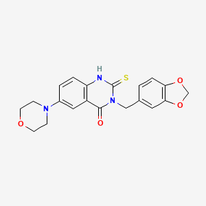 molecular formula C20H19N3O4S B2988158 3-(1,3-苯并二氧杂-5-基甲基)-6-吗啉-4-基-2-亚磺基lidene-1H-喹唑啉-4-酮 CAS No. 689766-75-4