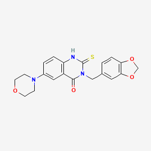 molecular formula C20H19N3O4S B2988158 3-(benzo[d][1,3]dioxol-5-ylmethyl)-6-morpholino-2-thioxo-2,3-dihydroquinazolin-4(1H)-one CAS No. 689766-75-4