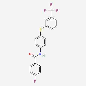 molecular formula C20H13F4NOS B2988168 4-fluoro-N-(4-{[3-(trifluoromethyl)phenyl]sulfanyl}phenyl)benzenecarboxamide CAS No. 339104-84-6
