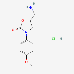 molecular formula C11H15ClN2O3 B2988196 5-(Aminomethyl)-3-(4-methoxyphenyl)-1,3-oxazolidin-2-one hydrochloride CAS No. 130641-96-2