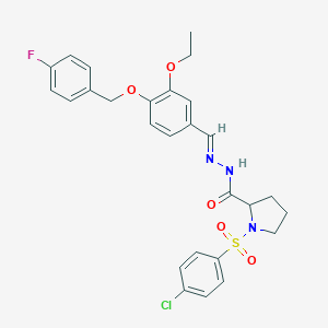 molecular formula C27H27ClFN3O5S B298820 1-[(4-chlorophenyl)sulfonyl]-N'-{3-ethoxy-4-[(4-fluorobenzyl)oxy]benzylidene}-2-pyrrolidinecarbohydrazide 