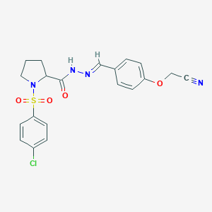 molecular formula C20H19ClN4O4S B298821 1-[(4-chlorophenyl)sulfonyl]-N'-[4-(cyanomethoxy)benzylidene]-2-pyrrolidinecarbohydrazide 