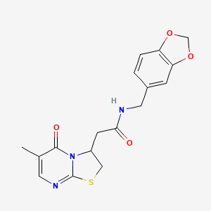molecular formula C17H17N3O4S B2988211 N-(benzo[d][1,3]dioxol-5-ylmethyl)-2-(6-methyl-5-oxo-3,5-dihydro-2H-thiazolo[3,2-a]pyrimidin-3-yl)acetamide CAS No. 953206-82-1