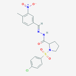 molecular formula C19H19ClN4O5S B298823 1-[(4-chlorophenyl)sulfonyl]-N'-{3-nitro-4-methylbenzylidene}-2-pyrrolidinecarbohydrazide 