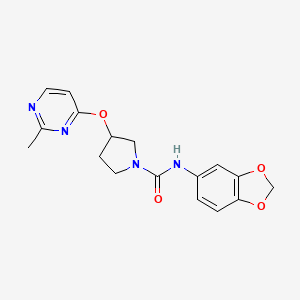 molecular formula C17H18N4O4 B2988230 N-(2H-1,3-苯并二氧杂环-5-基)-3-[(2-甲基嘧啶-4-基)氧基]吡咯烷-1-甲酰胺 CAS No. 2034318-45-9