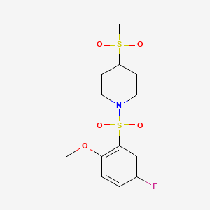 molecular formula C13H18FNO5S2 B2988233 1-((5-氟-2-甲氧基苯基)磺酰基)-4-(甲磺酰基)哌啶 CAS No. 1448057-29-1