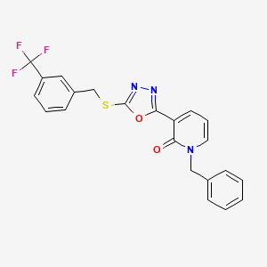 molecular formula C22H16F3N3O2S B2988239 1-benzyl-3-[5-({[3-(trifluoromethyl)phenyl]methyl}sulfanyl)-1,3,4-oxadiazol-2-yl]-1,2-dihydropyridin-2-one CAS No. 477853-00-2