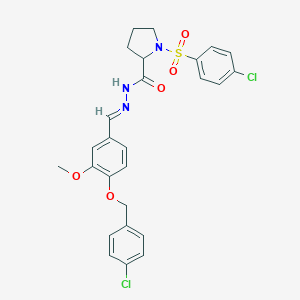 molecular formula C26H25Cl2N3O5S B298824 N'-{4-[(4-chlorobenzyl)oxy]-3-methoxybenzylidene}-1-[(4-chlorophenyl)sulfonyl]-2-pyrrolidinecarbohydrazide 