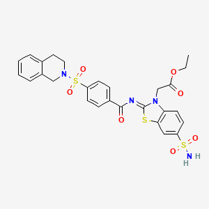 (Z)-ethyl 2-(2-((4-((3,4-dihydroisoquinolin-2(1H)-yl)sulfonyl)benzoyl)imino)-6-sulfamoylbenzo[d]thiazol-3(2H)-yl)acetate