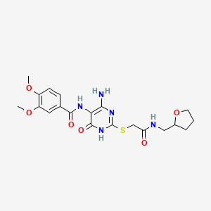 N-(4-amino-6-oxo-2-((2-oxo-2-(((tetrahydrofuran-2-yl)methyl)amino)ethyl)thio)-1,6-dihydropyrimidin-5-yl)-3,4-dimethoxybenzamide