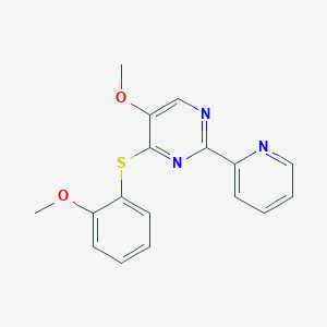 molecular formula C17H15N3O2S B2988256 5-Methoxy-4-((2-methoxyphenyl)sulfanyl)-2-(2-pyridinyl)pyrimidine CAS No. 338771-65-6