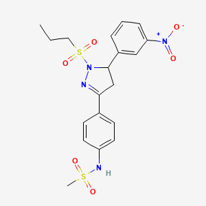 molecular formula C19H22N4O6S2 B2988267 N-{4-[5-(3-硝基苯基)-1-(丙烷-1-磺酰基)-4,5-二氢-1H-吡唑-3-基]苯基}甲磺酰胺 CAS No. 851781-04-9