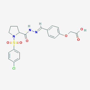 molecular formula C20H20ClN3O6S B298827 {4-[2-({1-[(4-Chlorophenyl)sulfonyl]-2-pyrrolidinyl}carbonyl)carbohydrazonoyl]phenoxy}acetic acid 