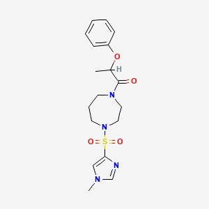 molecular formula C18H24N4O4S B2988291 1-(4-((1-methyl-1H-imidazol-4-yl)sulfonyl)-1,4-diazepan-1-yl)-2-phenoxypropan-1-one CAS No. 1903011-57-3