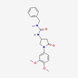 molecular formula C21H25N3O4 B2988293 1-Benzyl-3-[1-(3,4-dimethoxyphenyl)-5-oxopyrrolidin-3-yl]-1-methylurea CAS No. 894043-34-6