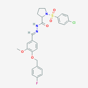 molecular formula C26H25ClFN3O5S B298830 1-(4-chlorophenyl)sulfonyl-N-[(E)-[4-[(4-fluorophenyl)methoxy]-3-methoxyphenyl]methylideneamino]pyrrolidine-2-carboxamide 