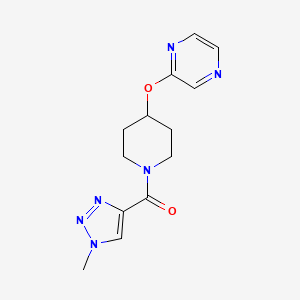 molecular formula C13H16N6O2 B2988301 (1-methyl-1H-1,2,3-triazol-4-yl)(4-(pyrazin-2-yloxy)piperidin-1-yl)methanone CAS No. 1448079-02-4