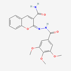 molecular formula C20H19N3O6 B2988302 (E)-2-(2-(3,4,5-trimethoxybenzoyl)hydrazono)-2H-chromene-3-carboxamide CAS No. 941233-09-6