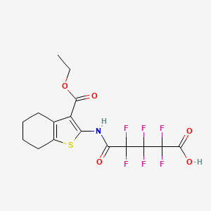 molecular formula C16H15F6NO5S B2988305 4-(N-(3-(乙氧羰基)(4,5,6,7-四氢苯并[B]噻吩-2-基))氨基甲酰基)-2,2,3,3,4,4-六氟丁酸 CAS No. 1022107-35-2