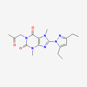 molecular formula C17H22N6O3 B2988310 8-(3,5-diethyl-1H-pyrazol-1-yl)-3,7-dimethyl-1-(2-oxopropyl)-2,3,6,7-tetrahydro-1H-purine-2,6-dione CAS No. 1014031-12-9