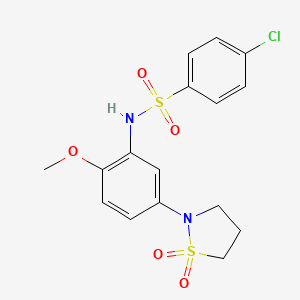 molecular formula C16H17ClN2O5S2 B2988324 4-氯-N-(5-(1,1-二氧化异噻唑烷-2-基)-2-甲氧基苯基)苯磺酰胺 CAS No. 946260-79-3