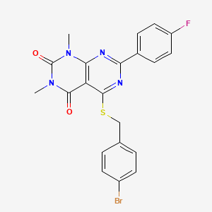 molecular formula C21H16BrFN4O2S B2988328 5-((4-溴苄基)硫)-7-(4-氟苯基)-1,3-二甲基嘧啶并[4,5-d]嘧啶-2,4(1H,3H)-二酮 CAS No. 852170-99-1