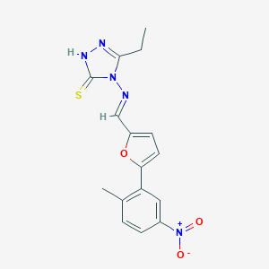 molecular formula C16H15N5O3S B298834 3-ethyl-4-{[(5-{5-nitro-2-methylphenyl}-2-furyl)methylene]amino}-5-sulfanyl-4H-1,2,4-triazole 