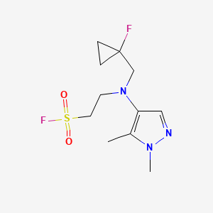 molecular formula C11H17F2N3O2S B2988351 2-[(1,5-Dimethylpyrazol-4-yl)-[(1-fluorocyclopropyl)methyl]amino]ethanesulfonyl fluoride CAS No. 2411243-76-8